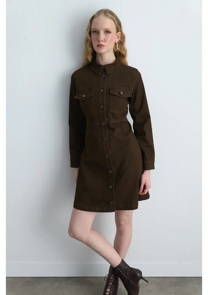 Koton Denim Elbise - Kahverengi