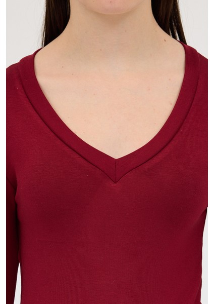 Bordo V Yaka Uzun Kol Body 1452 indirimleri