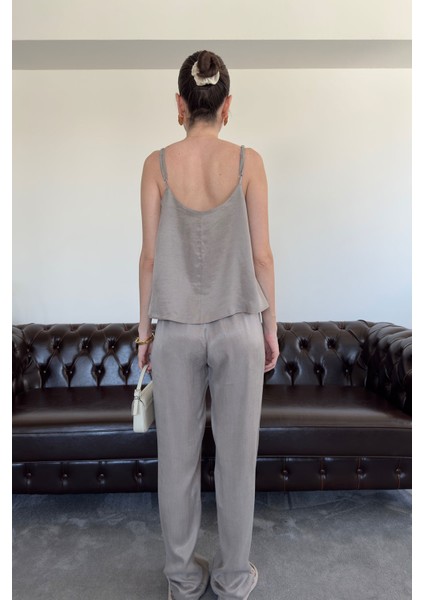 Askılı Bluzlu Premium Takım- Vizon