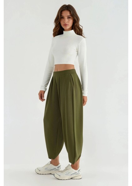 Kadın Cepli Modal Touch Şalvar Pantolon Haki Yeşil fırsatları
