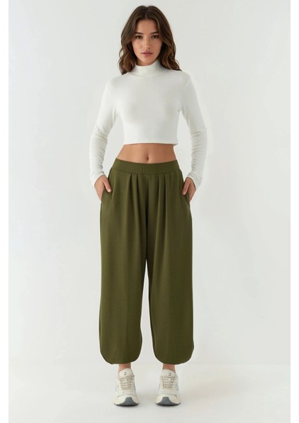 Kadın Cepli Modal Touch Şalvar Pantolon Haki Yeşil