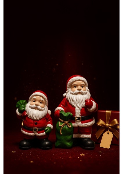 Noel Baba Biblo Seti 2’li – 9 cm & 11 cm – Premium Yılbaşı Dekor Koleksiyonluk Hediye modelleri