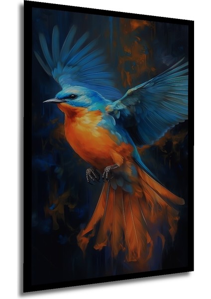 Çerçeve Görünümlü Mavi Turuncu Kuş Dekoratif Ahşap Mdf Ev Duvar Tablo Dikdörtgen Ev Duvar Tablo modelleri
