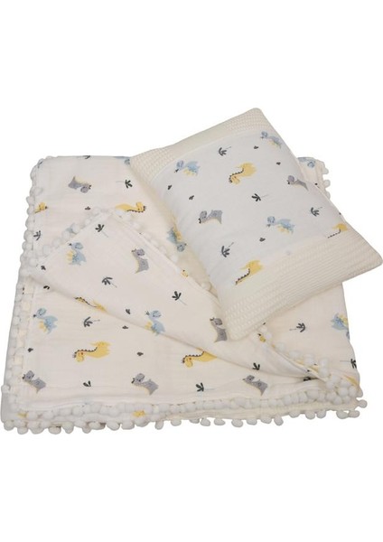 %100 Pamuk Dinazor Desenli Pikeli Çift Taraflı 3’lü Alt Açma Seti LTZ.DNZR.005