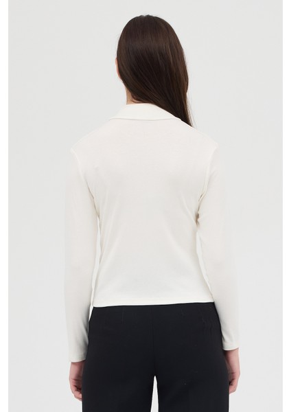 Ekru Bronşlu Uzun Kol Bluz 8197A