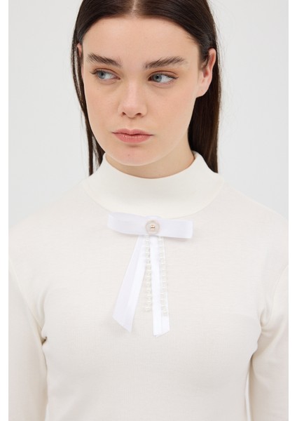 Ekru Bronşlu Uzun Kol Bluz 8197A