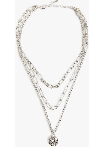 3 Sıra Charm Detaylı Çoklu Zincir Kolye