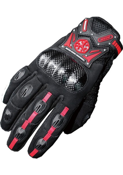 Motosiklet ve Bisiklet Eldiveni Telefon Dokunmatikli Carbon Fiber Mevsimlik Eldiven (Kırmızı)