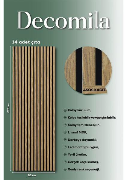 Mdf Ahşap Akustik Duvar Paneli 60X275 cm -Asos fiyatları