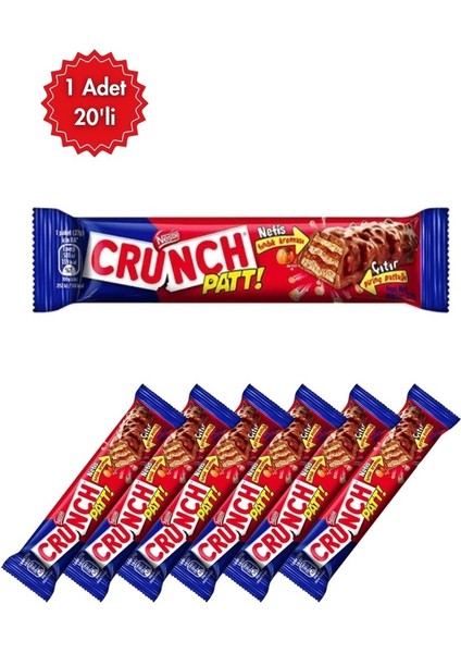 Nestlé Crunch Çikolata 20'li Paket - Çıtır Pirinç Taneleriyle Yoğun Çikolata Keyfi