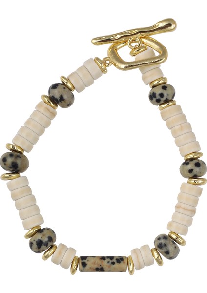 %100 Çelik Ekru - Gri - Altın Bileklik Elena Bracelet