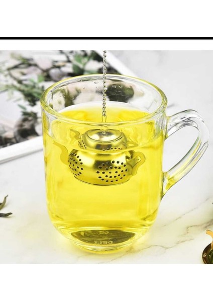 Paslanmaz Çelik Demlik Figürlü Çay Süzgeç Bitki Çayı Demleme Çaykahve Demleme Bardak Çaydanlık