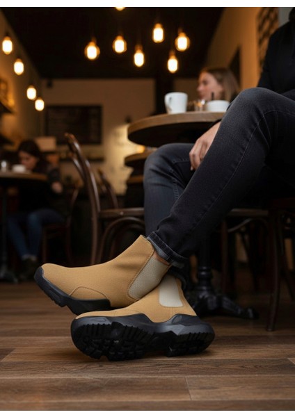 ET0444 Bağcıksız Rahat Yüksek Taban Camel Erkek Spor Yarım Bilek Bot modelleri