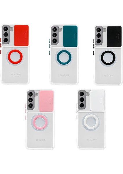 Sm Galaxy S22 Kılıf Sürgülü Kamera Lens Korumalı Yüzük Standlı Silikon KILIF-(1903) modelleri