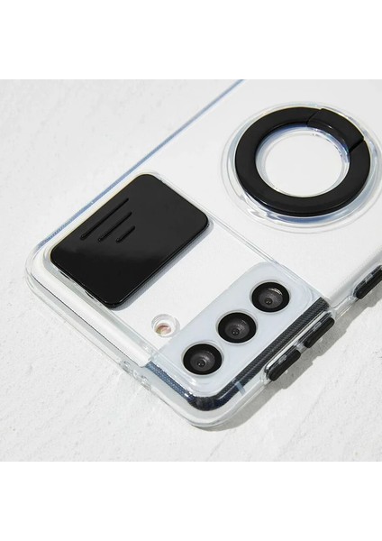 Sm Galaxy S22 Kılıf Sürgülü Kamera Lens Korumalı Yüzük Standlı Silikon KILIF-(1903) fırsatları