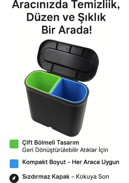 Çift Bölmeli Akıllı Araç Çöp Kovası Aracınızda Temizlik ve Düzenin Yeni Adı