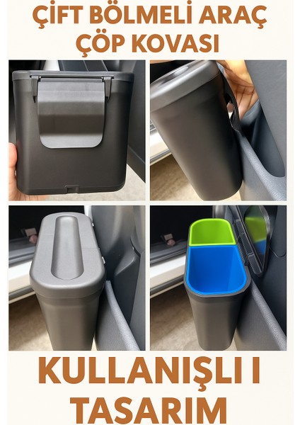 Çift Bölmeli Akıllı Araç Çöp Kovası Aracınızda Temizlik ve Düzenin Yeni Adı fırsatları