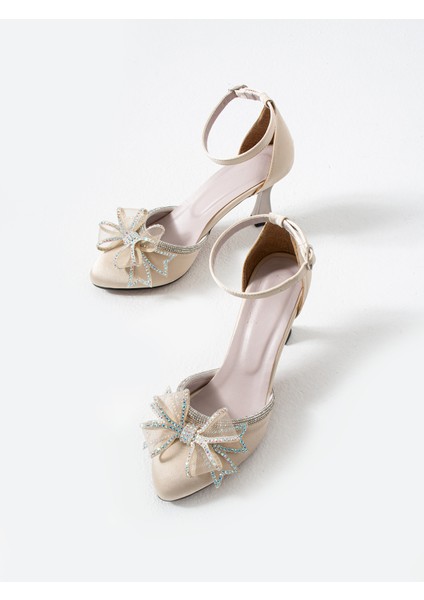 BA04592 Ten Kadın Taşlı Fiyonklu 8 cm Topuklu Ayakkabı - 40 fırsatları