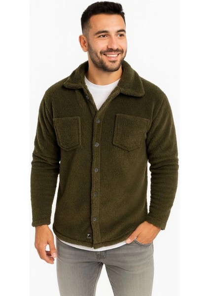 Mdb Erkek Pelüş Polar Hırka Gömlek – Yakalı, Ilik Düğmeli, Göğüs Cepli, Yumuşak Dokulu Kışlık Regular Fit Rahat Günlük Odel Haki