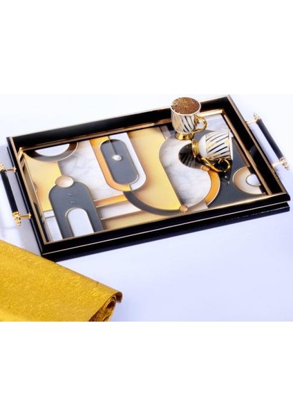 SA-291 Kulp Lüx Dikdörtgen Tepsi 50 x 31 Siyah