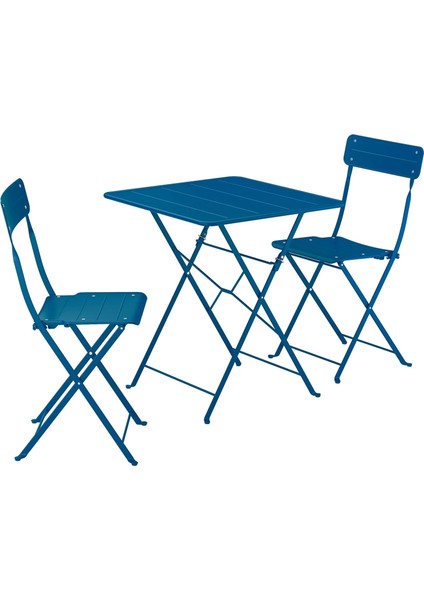 Sundso Katlanabilir Masa ve Katlanabilir Sandalye Seti Koyu Mavi 65 x 65 cm Mindersiz 2 Sandalyeli Kare