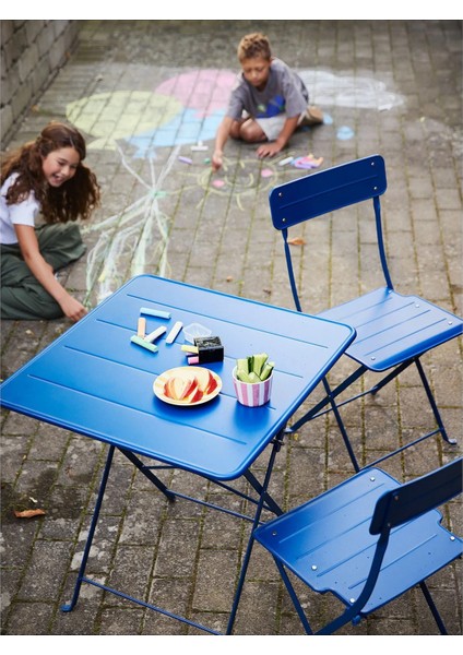 Sundso Katlanabilir Masa ve Katlanabilir Sandalye Seti Koyu Mavi 65 x 65 cm Mindersiz 2 Sandalyeli Kare fırsatları