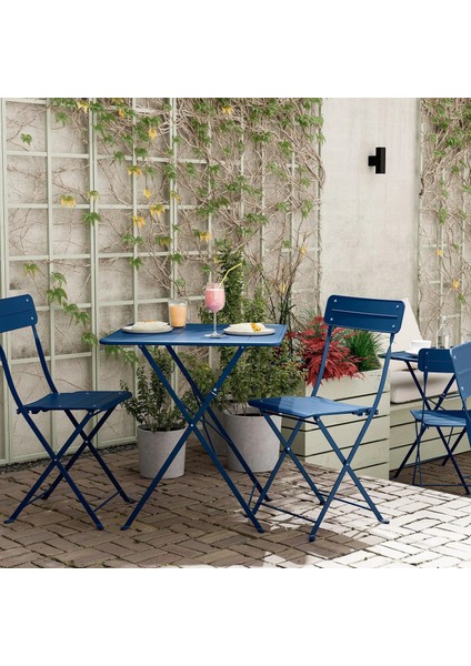 Sundso Katlanabilir Masa ve Katlanabilir Sandalye Seti Koyu Mavi 65 x 65 cm Mindersiz 2 Sandalyeli Kare