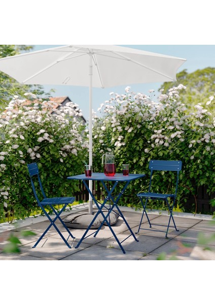 Sundso Katlanabilir Masa ve Katlanabilir Sandalye Seti Koyu Mavi 65 x 65 cm Mindersiz 2 Sandalyeli Kare