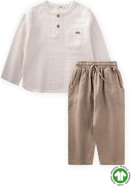 Organik Bohem Gömlekli Mevsimlik Takım 8-12 Yaş Naturel