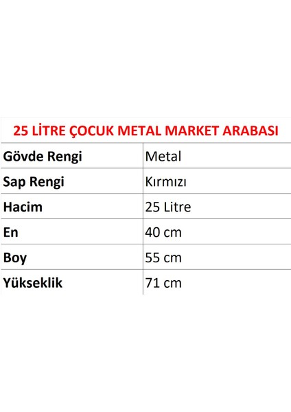Kartal Metal Çocuk Market Alışveriş Arabası 25 Litre fiyatları