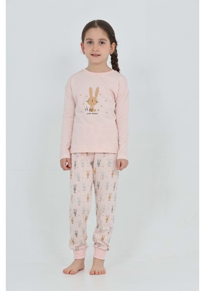 Kız Çocuk Tavşan Baskılı Pijama Takım