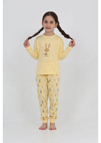 Kız Çocuk Tavşan Baskılı Pijama Takım