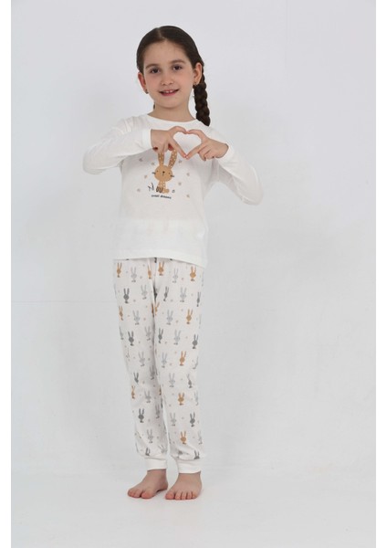 Kız Çocuk Tavşan Baskılı Pijama Takım modelleri