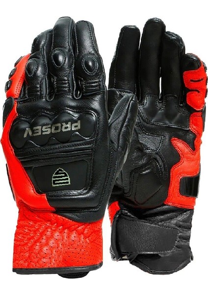 Motosiklet Eldiveni Carbon Titanium Full Koruma Deri Leather Motorcu Eldiven Kırmızı