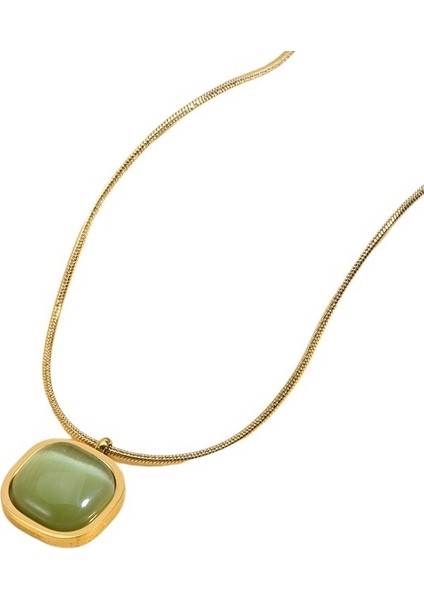 Yeni Bohem Kolye Titanyum Çelik Yeşil Şeker Küpü Düzensiz Kare Kolye Kadınlar Için Çok Yönlü Takı (Yurt Dışından)