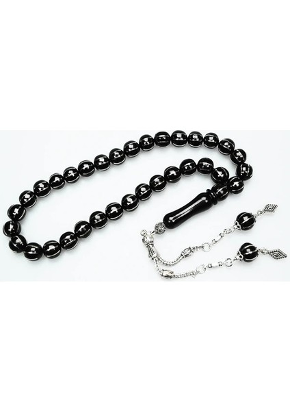 Karpuz Dilimi Sekizli Alpaka Işlemeli Oltu Sıkması Tespih