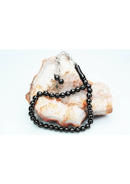 Karpuz Dilimi Sekizli Alpaka Işlemeli Oltu Sıkması Tespih