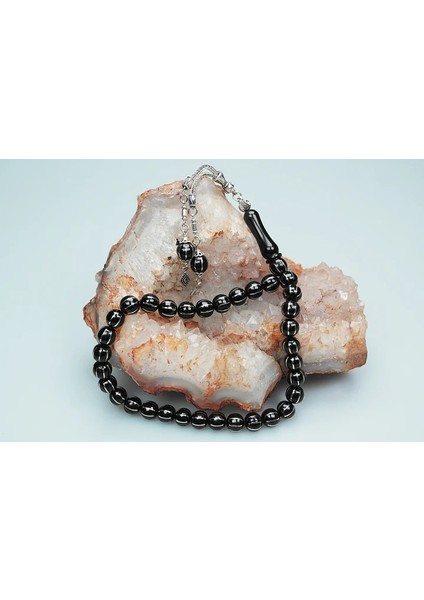 Karpuz Dilimi Sekizli Alpaka Işlemeli Oltu Sıkması Tespih