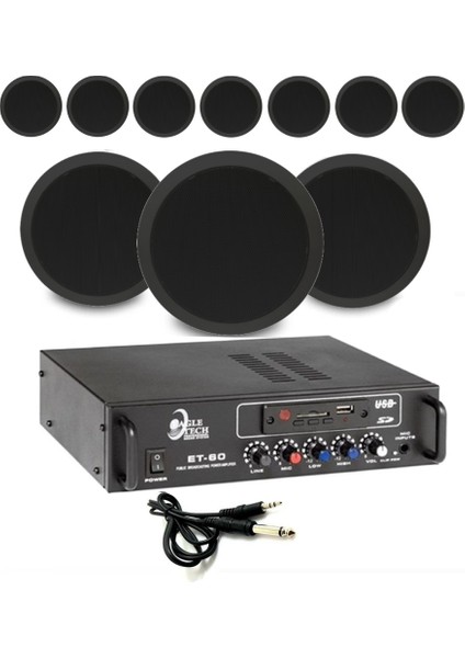 10’lu Siyah Tavan Hoparlörlü 100V Anfi Ses Sistemi | Kafe Mağaza Ofis Müzik Seti