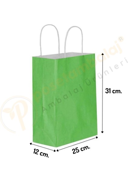 Yeşil Kraft Çanta Orta Boy 25x12x31 cm 25 Adet