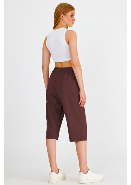 Kadın Büyük Beden Yüksek Bel Keten Görünümlü %100 Pamuk Kapri W203-52 modelleri
