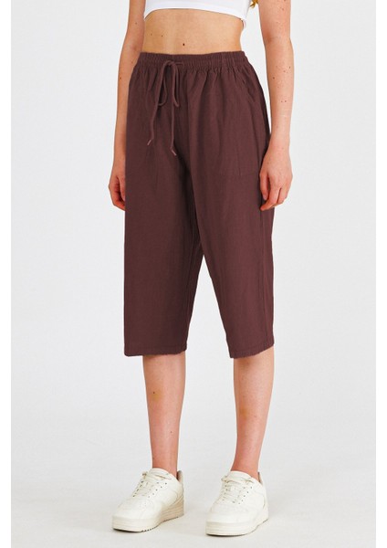 Kadın Büyük Beden Yüksek Bel Keten Görünümlü %100 Pamuk Kapri W203-52 fırsatları