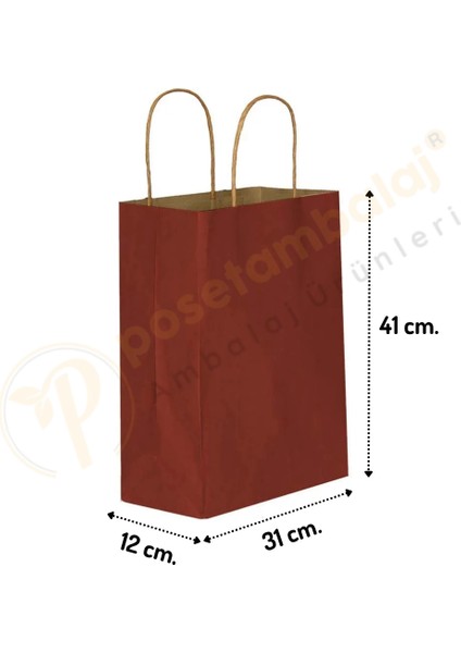 Bordo Kraft Çanta Büyük Boy 31X12X41 cm 25 Adet