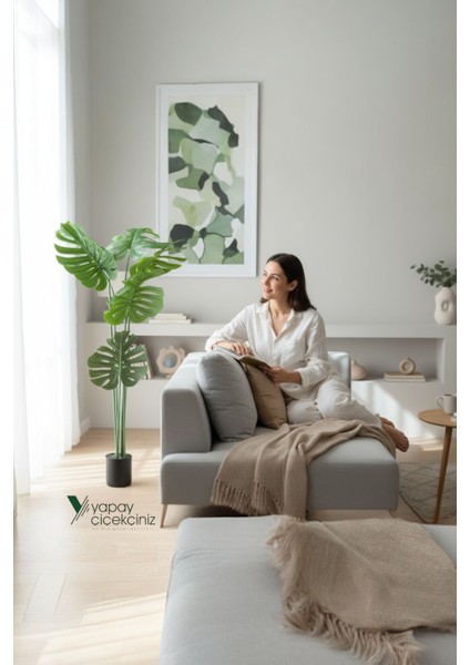150 cm 7 Dallı Islak Dokulu Iri Yapraklı Lüks Yapay Monstera Deve Tabanı Ağacı