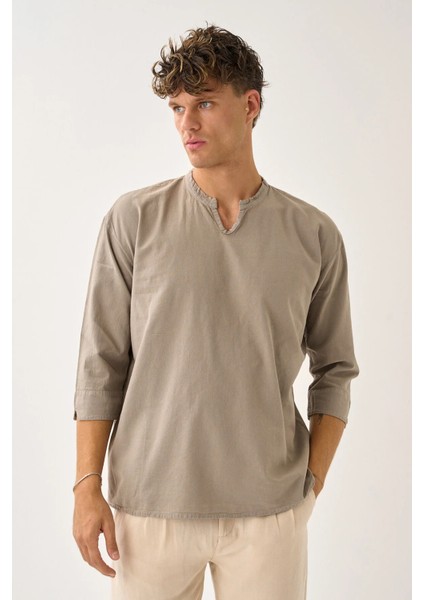 Erkek Fakir Kol V Yaka Rahat Kalıp %100 Pamuk Gömlek E242 fiyatları