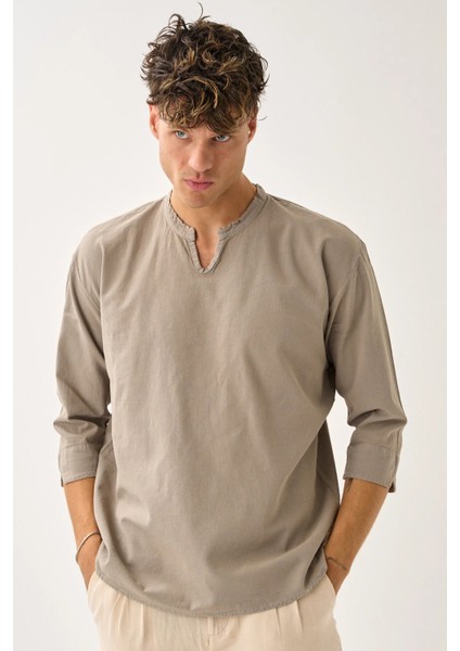 Erkek Fakir Kol V Yaka Rahat Kalıp %100 Pamuk Gömlek E242 modelleri