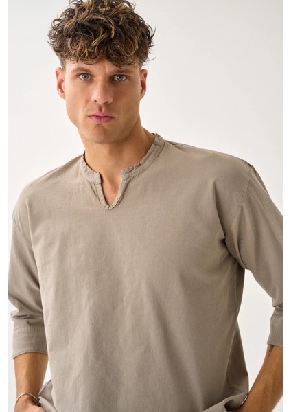 Erkek Fakir Kol V Yaka Rahat Kalıp %100 Pamuk Gömlek E242 indirimleri