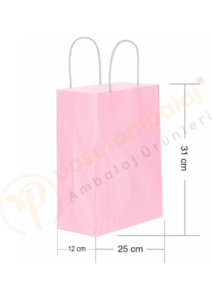 Pembe Kraft Çanta Orta Boy 25X12X31 cm 25 Adet