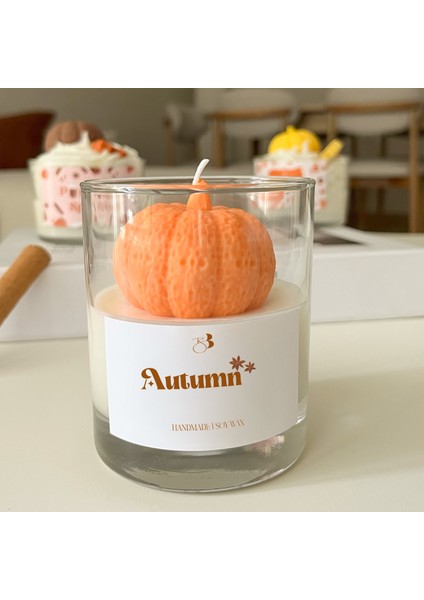 Tarçın Elma Kokulu Balkabağı Dekorlu El Yapımı Soya Mumu fiyatları