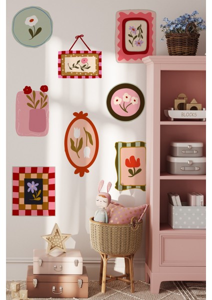Soft Renkler Pastoral Çerçeve Duvar Sticker Seti – 10 Parça Pastel Bahar Temalı Dekoratif Stickerlar fiyatları